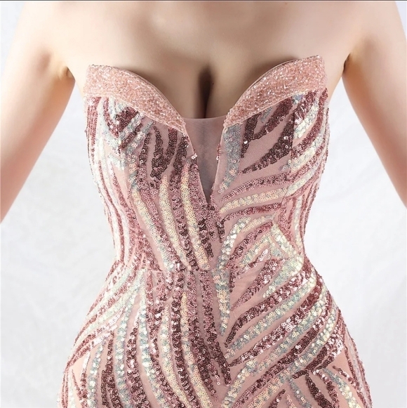 Pink, Striped Print,  Backless,  Sleeveless,  Contrast Sequined Mermaid … - Picture 13 of 16